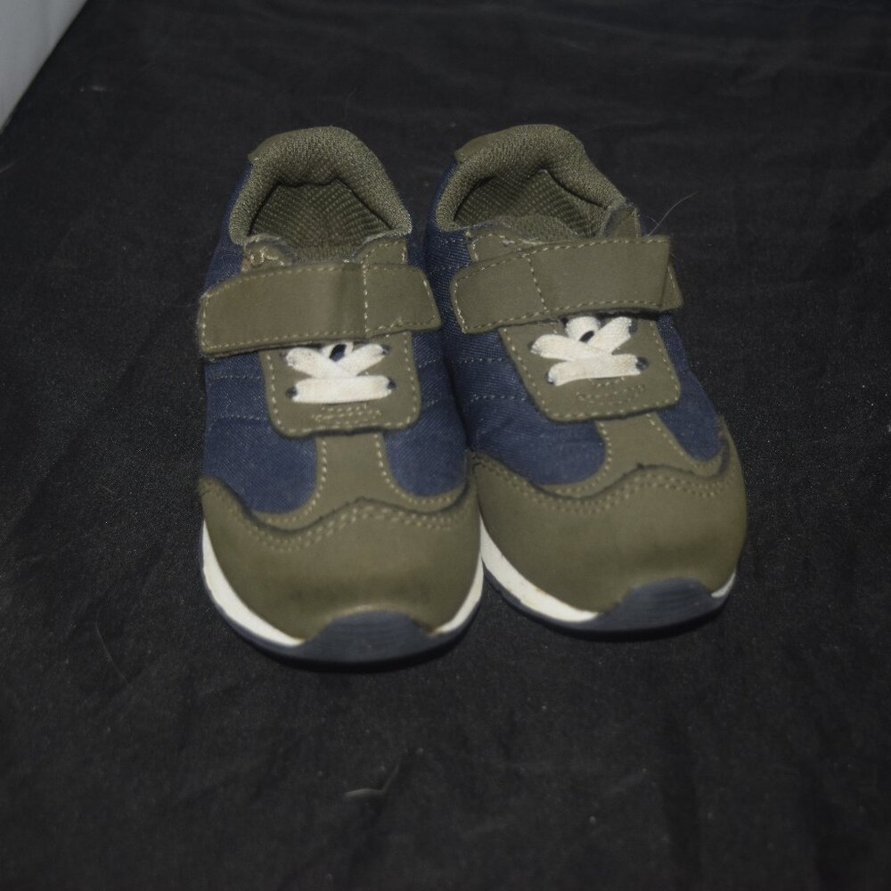 Wonder Nation Toddler Boys Jogger Sneakers | Olive & Navy Canvas Shoes | Size 6